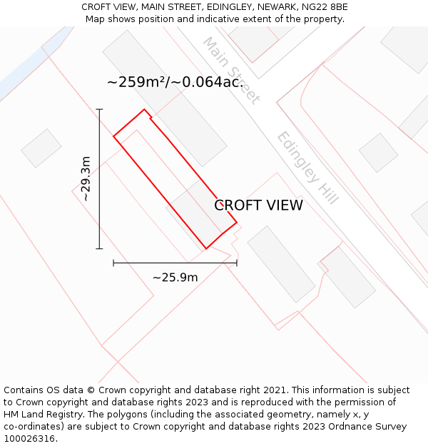 CROFT VIEW, MAIN STREET, EDINGLEY, NEWARK, NG22 8BE: Plot and title map
