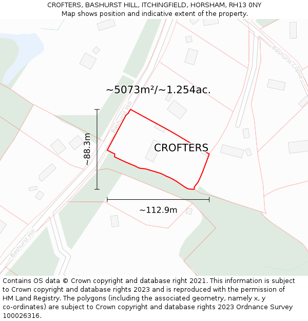 CROFTERS, BASHURST HILL, ITCHINGFIELD, HORSHAM, RH13 0NY: Plot and title map