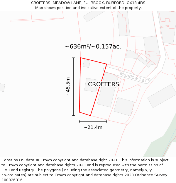 CROFTERS, MEADOW LANE, FULBROOK, BURFORD, OX18 4BS: Plot and title map