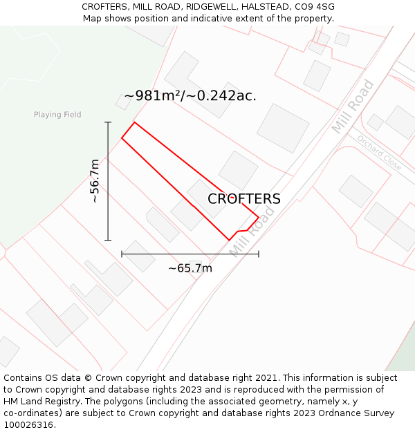 CROFTERS, MILL ROAD, RIDGEWELL, HALSTEAD, CO9 4SG: Plot and title map