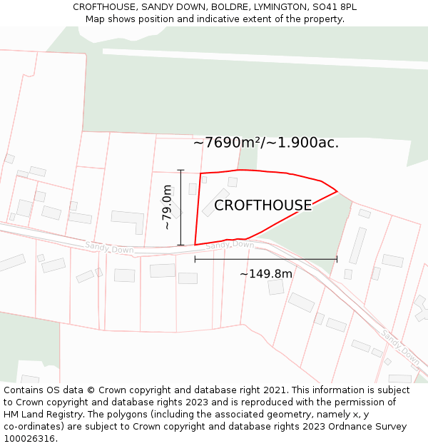 CROFTHOUSE, SANDY DOWN, BOLDRE, LYMINGTON, SO41 8PL: Plot and title map