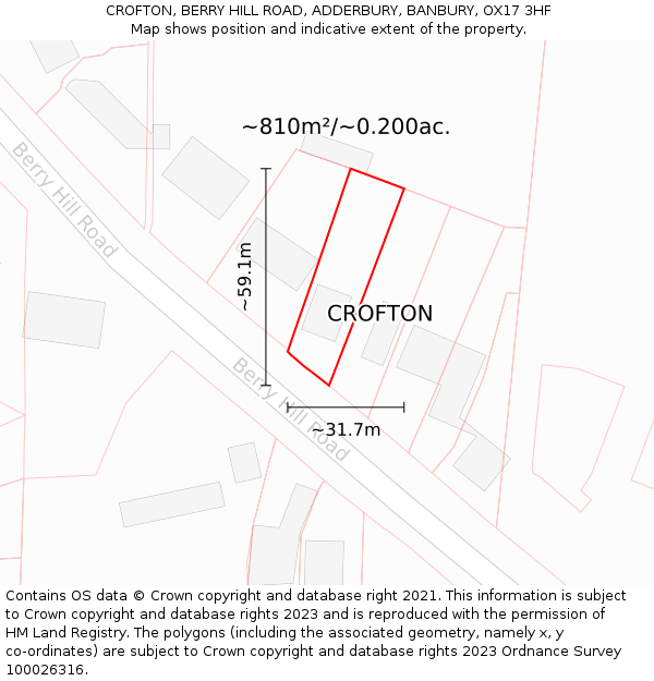 CROFTON, BERRY HILL ROAD, ADDERBURY, BANBURY, OX17 3HF: Plot and title map