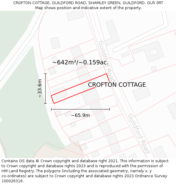 CROFTON COTTAGE, GUILDFORD ROAD, SHAMLEY GREEN, GUILDFORD, GU5 0RT: Plot and title map