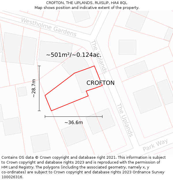 CROFTON, THE UPLANDS, RUISLIP, HA4 8QL: Plot and title map
