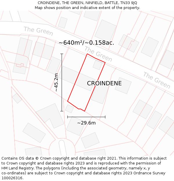 CROINDENE, THE GREEN, NINFIELD, BATTLE, TN33 9JQ: Plot and title map