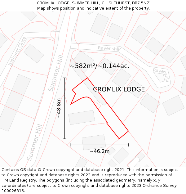 CROMLIX LODGE, SUMMER HILL, CHISLEHURST, BR7 5NZ: Plot and title map