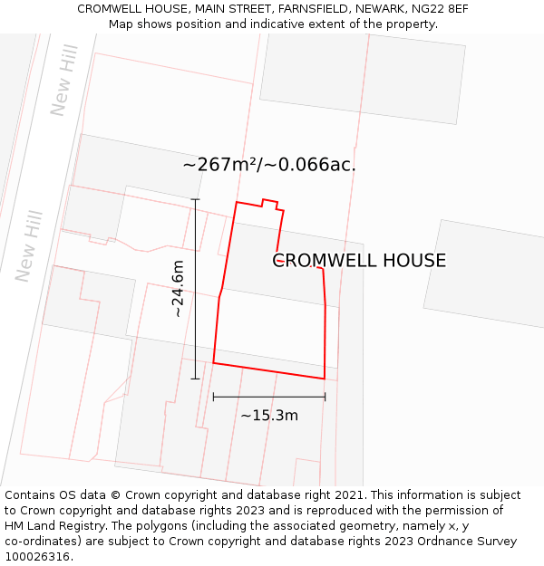 CROMWELL HOUSE, MAIN STREET, FARNSFIELD, NEWARK, NG22 8EF: Plot and title map