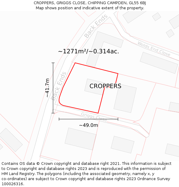 CROPPERS, GRIGGS CLOSE, CHIPPING CAMPDEN, GL55 6BJ: Plot and title map
