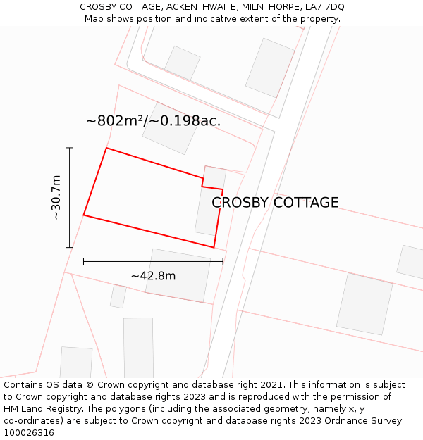 CROSBY COTTAGE, ACKENTHWAITE, MILNTHORPE, LA7 7DQ: Plot and title map