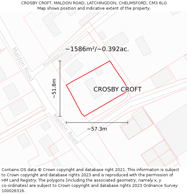 CROSBY CROFT, MALDON ROAD, LATCHINGDON, CHELMSFORD, CM3 6LG: Plot and title map