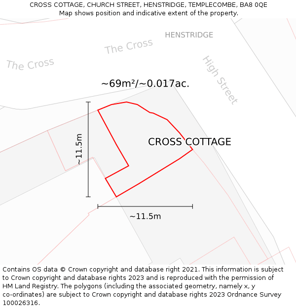 CROSS COTTAGE, CHURCH STREET, HENSTRIDGE, TEMPLECOMBE, BA8 0QE: Plot and title map