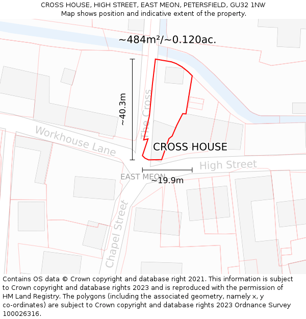 CROSS HOUSE, HIGH STREET, EAST MEON, PETERSFIELD, GU32 1NW: Plot and title map