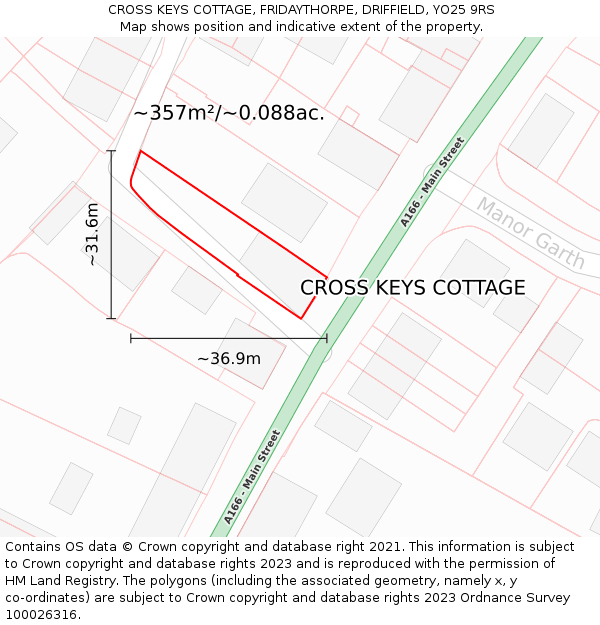 CROSS KEYS COTTAGE, FRIDAYTHORPE, DRIFFIELD, YO25 9RS: Plot and title map