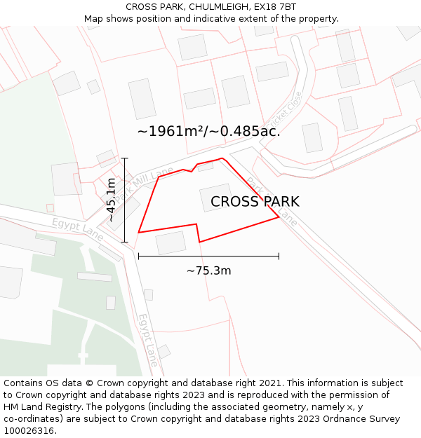 CROSS PARK, CHULMLEIGH, EX18 7BT: Plot and title map