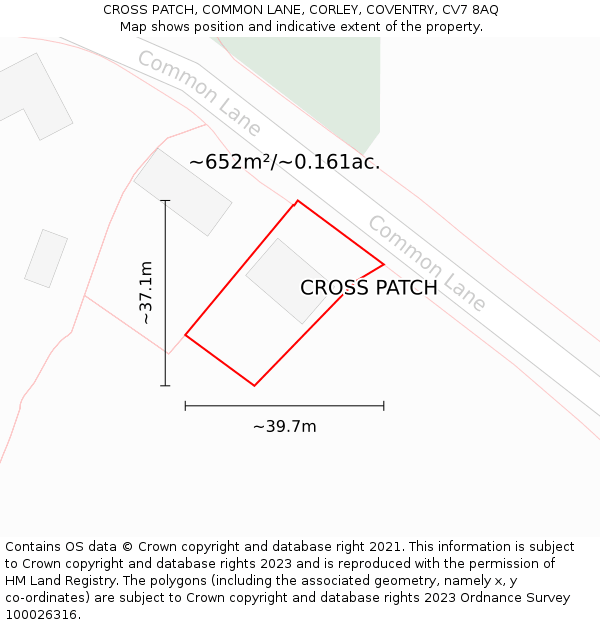 CROSS PATCH, COMMON LANE, CORLEY, COVENTRY, CV7 8AQ: Plot and title map