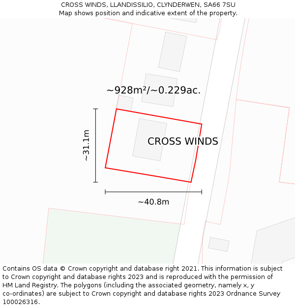 CROSS WINDS, LLANDISSILIO, CLYNDERWEN, SA66 7SU: Plot and title map