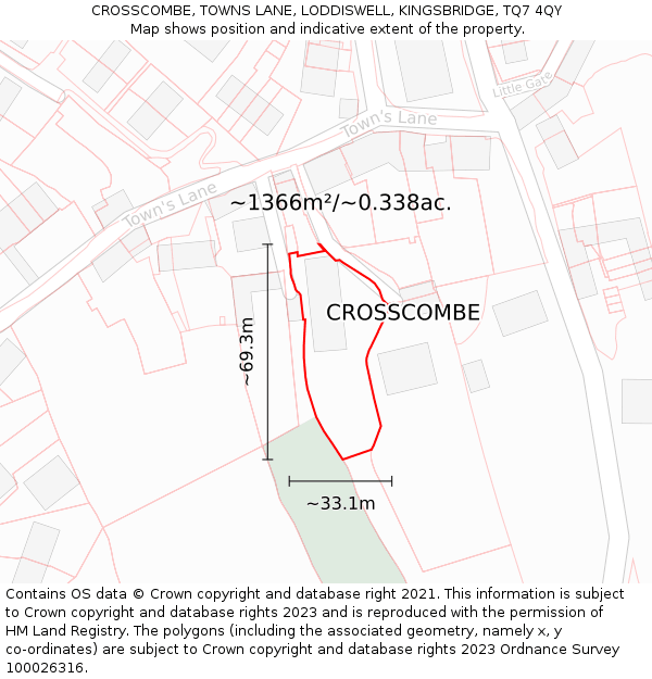 CROSSCOMBE, TOWNS LANE, LODDISWELL, KINGSBRIDGE, TQ7 4QY: Plot and title map