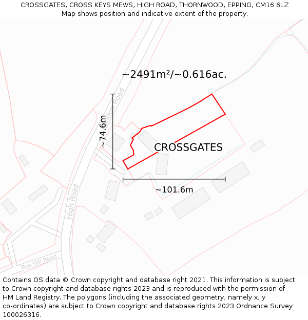 CROSSGATES, CROSS KEYS MEWS, HIGH ROAD, THORNWOOD, EPPING, CM16 6LZ: Plot and title map
