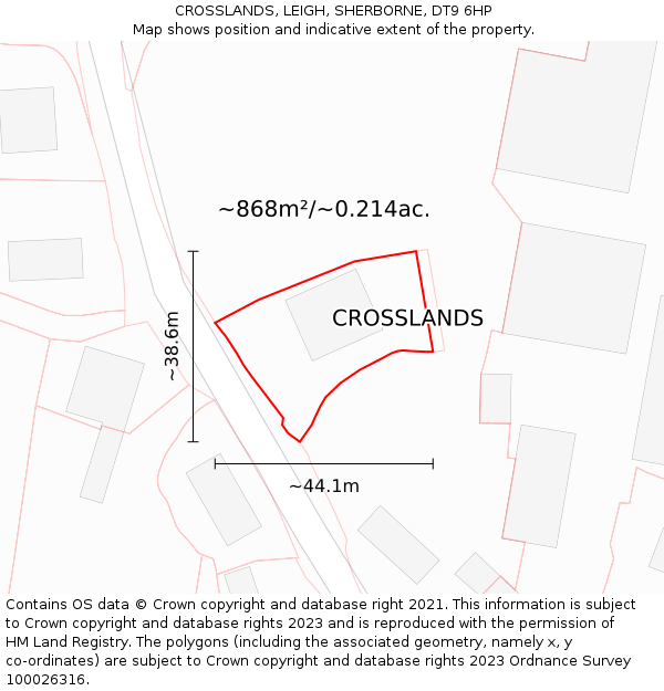 CROSSLANDS, LEIGH, SHERBORNE, DT9 6HP: Plot and title map