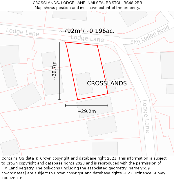 CROSSLANDS, LODGE LANE, NAILSEA, BRISTOL, BS48 2BB: Plot and title map