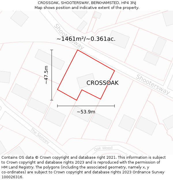 CROSSOAK, SHOOTERSWAY, BERKHAMSTED, HP4 3NJ: Plot and title map