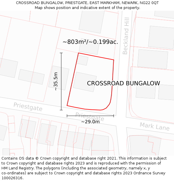 CROSSROAD BUNGALOW, PRIESTGATE, EAST MARKHAM, NEWARK, NG22 0QT: Plot and title map
