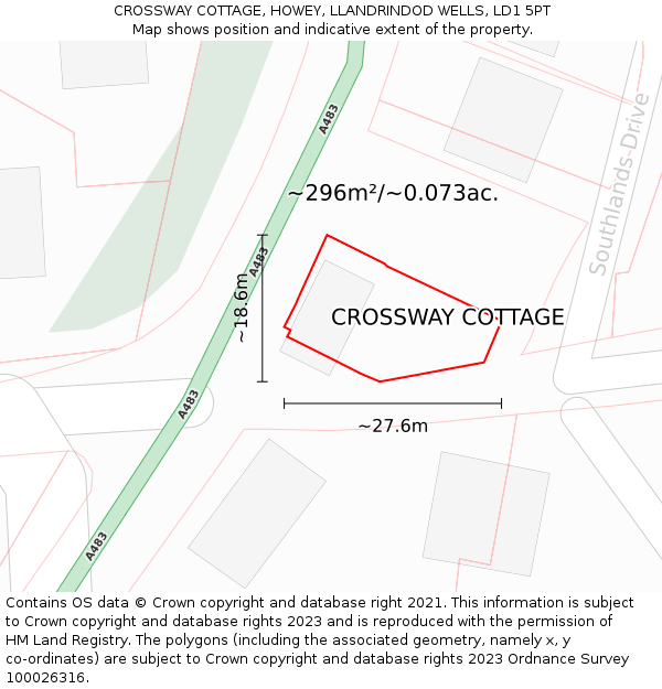 CROSSWAY COTTAGE, HOWEY, LLANDRINDOD WELLS, LD1 5PT: Plot and title map