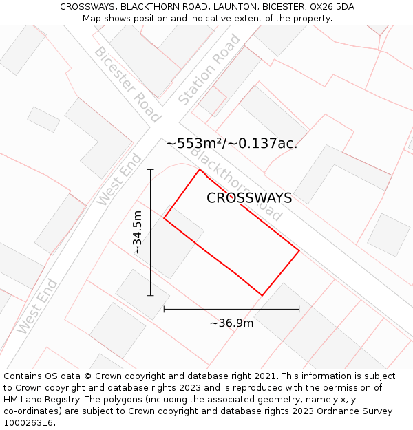 CROSSWAYS, BLACKTHORN ROAD, LAUNTON, BICESTER, OX26 5DA: Plot and title map