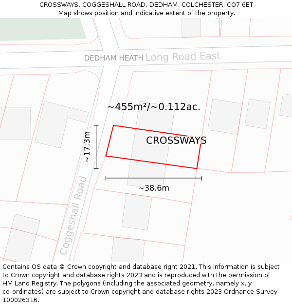 CROSSWAYS, COGGESHALL ROAD, DEDHAM, COLCHESTER, CO7 6ET: Plot and title map