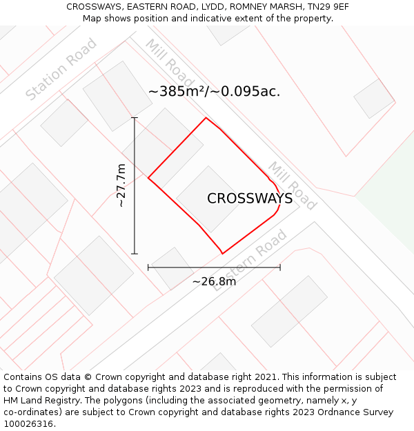 CROSSWAYS, EASTERN ROAD, LYDD, ROMNEY MARSH, TN29 9EF: Plot and title map