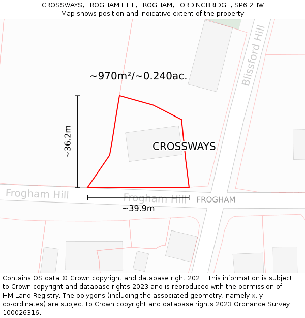 CROSSWAYS, FROGHAM HILL, FROGHAM, FORDINGBRIDGE, SP6 2HW: Plot and title map