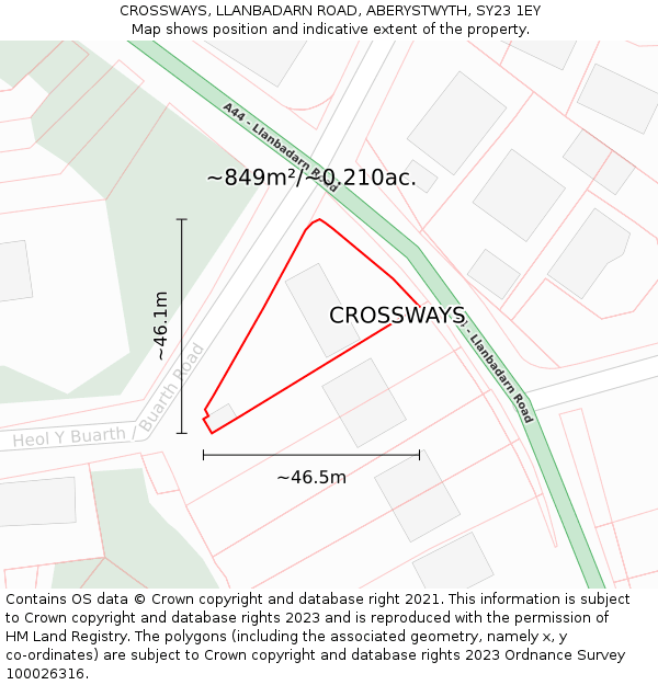 CROSSWAYS, LLANBADARN ROAD, ABERYSTWYTH, SY23 1EY: Plot and title map