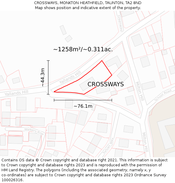 CROSSWAYS, MONKTON HEATHFIELD, TAUNTON, TA2 8ND: Plot and title map