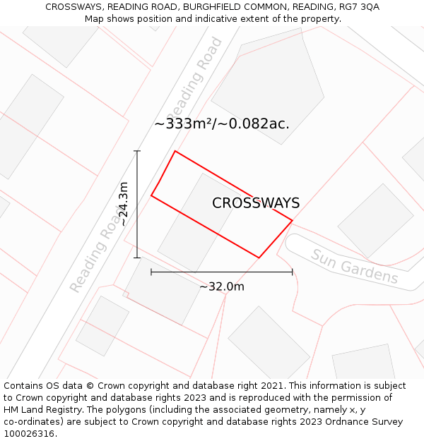 CROSSWAYS, READING ROAD, BURGHFIELD COMMON, READING, RG7 3QA: Plot and title map