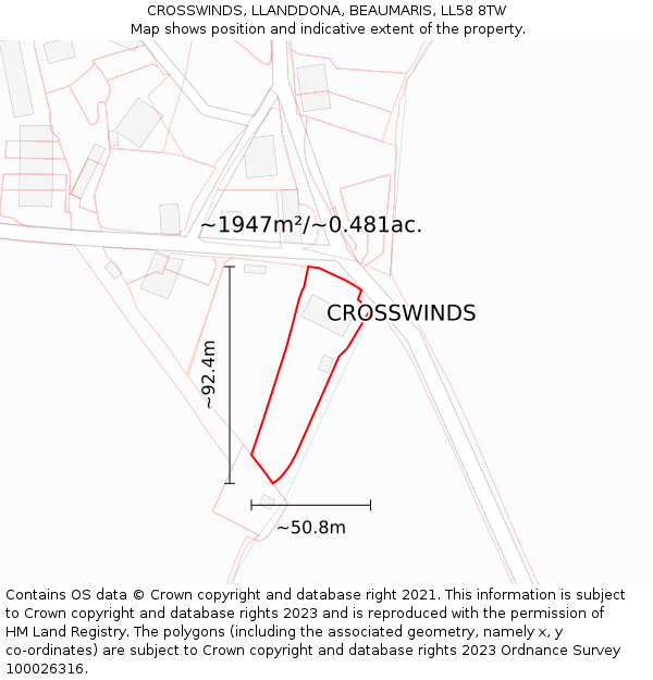 CROSSWINDS, LLANDDONA, BEAUMARIS, LL58 8TW: Plot and title map