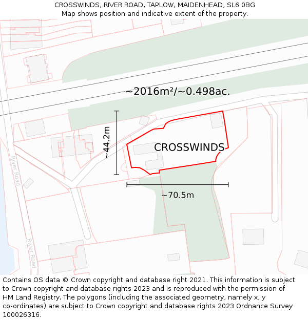 CROSSWINDS, RIVER ROAD, TAPLOW, MAIDENHEAD, SL6 0BG: Plot and title map
