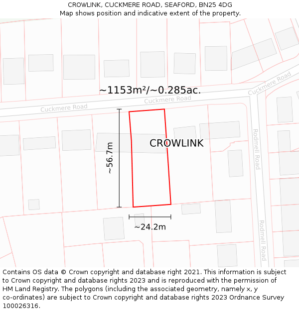 CROWLINK, CUCKMERE ROAD, SEAFORD, BN25 4DG: Plot and title map