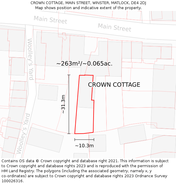 CROWN COTTAGE, MAIN STREET, WINSTER, MATLOCK, DE4 2DJ: Plot and title map