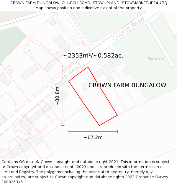 CROWN FARM BUNGALOW, CHURCH ROAD, STOWUPLAND, STOWMARKET, IP14 4BQ: Plot and title map