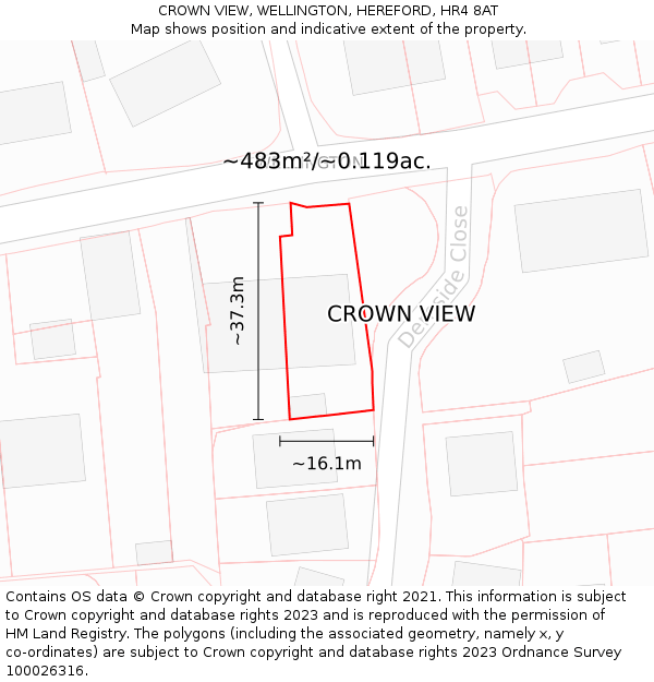 CROWN VIEW, WELLINGTON, HEREFORD, HR4 8AT: Plot and title map