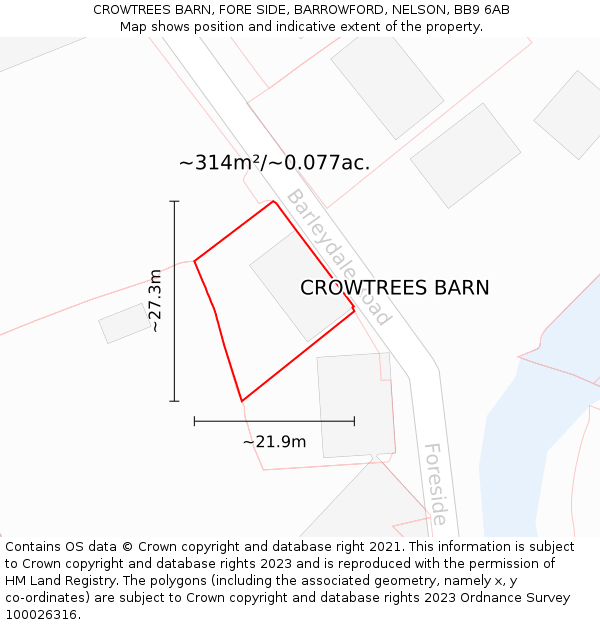 CROWTREES BARN, FORE SIDE, BARROWFORD, NELSON, BB9 6AB: Plot and title map