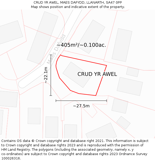 CRUD YR AWEL, MAES DAFYDD, LLANARTH, SA47 0PP: Plot and title map