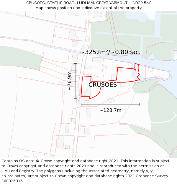 CRUSOES, STAITHE ROAD, LUDHAM, GREAT YARMOUTH, NR29 5NP: Plot and title map