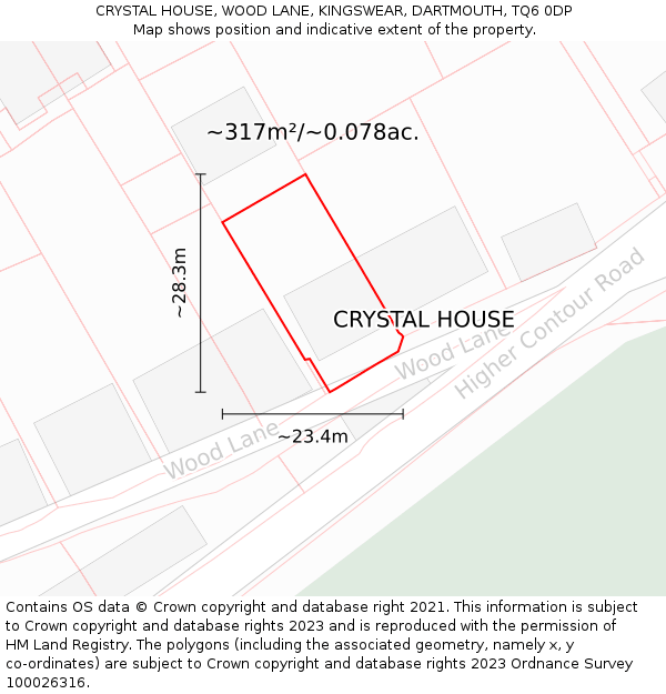 CRYSTAL HOUSE, WOOD LANE, KINGSWEAR, DARTMOUTH, TQ6 0DP: Plot and title map