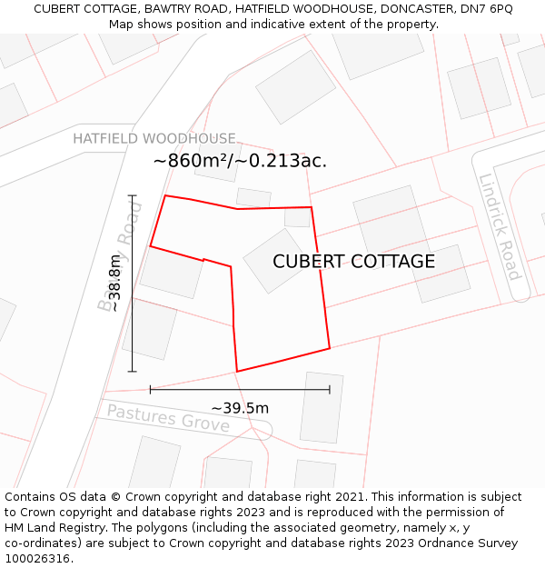 CUBERT COTTAGE, BAWTRY ROAD, HATFIELD WOODHOUSE, DONCASTER, DN7 6PQ: Plot and title map