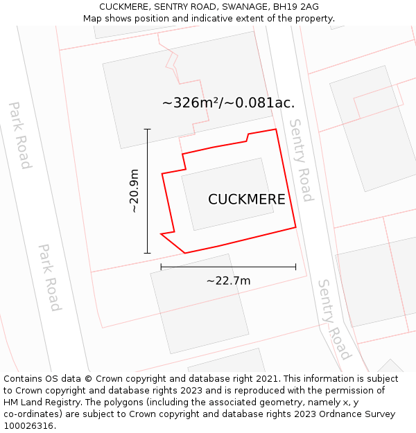 CUCKMERE, SENTRY ROAD, SWANAGE, BH19 2AG: Plot and title map