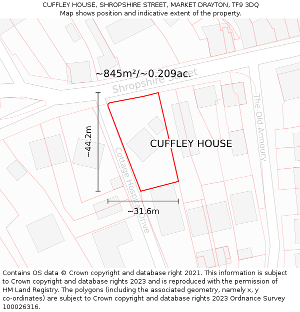 CUFFLEY HOUSE, SHROPSHIRE STREET, MARKET DRAYTON, TF9 3DQ: Plot and title map