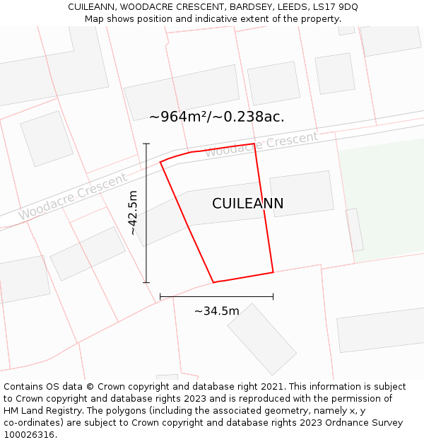 CUILEANN, WOODACRE CRESCENT, BARDSEY, LEEDS, LS17 9DQ: Plot and title map