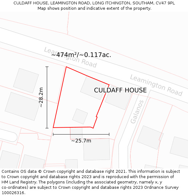 CULDAFF HOUSE, LEAMINGTON ROAD, LONG ITCHINGTON, SOUTHAM, CV47 9PL: Plot and title map