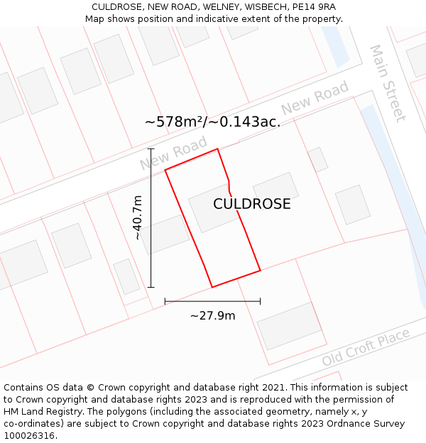 CULDROSE, NEW ROAD, WELNEY, WISBECH, PE14 9RA: Plot and title map